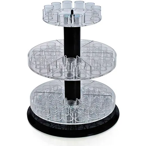 Global Approved 225020, 3-Tier Revolving Counter Display W/Tester Tray, 13.5"H, CLR, 1 Pc