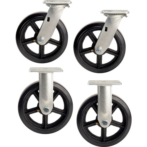 Global Industrial™ 8in x 2in Mold-On Rubber Caster Kit 2 Swivel, 2 Rigid