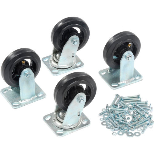5 in X 1-1/2 in Mold-On Rubber Caster Kit 2 Swivel, 2 Rigid