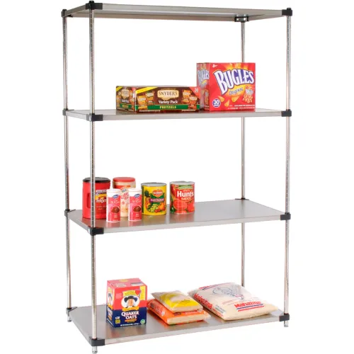 Nexel® 4 Shelf, Stainless Steel Solid Shelving Unit, Starter, 48"W x 24