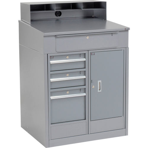 Global Industrial™ Cabinet Shop Desk - 4 Drawers & Pigeonhole Riser 34-1/2 x 30 x 51-1/2 - Gray