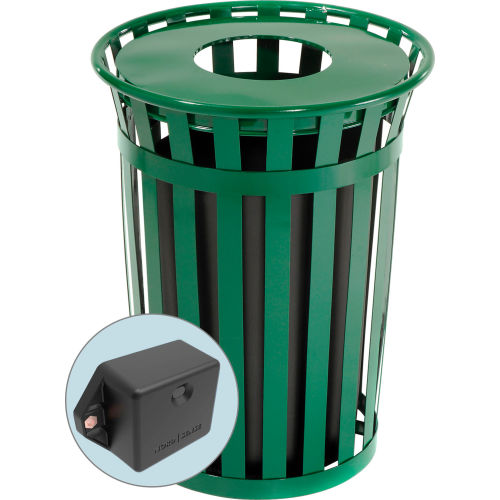 Global Industrial™ TrashTalk™ Outdoor Slatted Metal Trash Can w/Flat ...