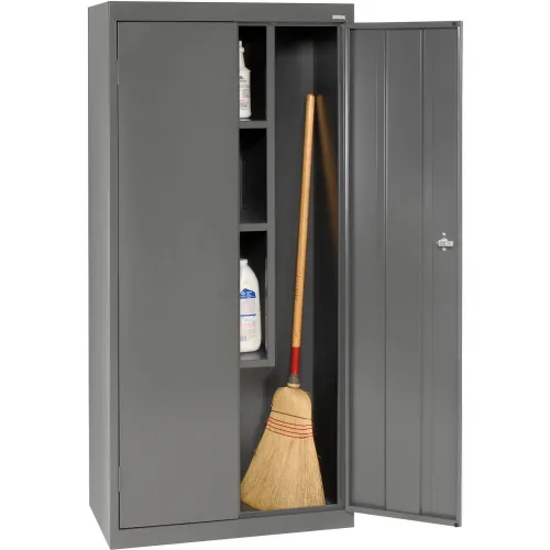 Sandusky Lee VFC1301566-09 Black Steel Janitorial/Supply Cabinet, 3 Fixed  Side Shelves, 66 Height x 30 Width x 15 Depth