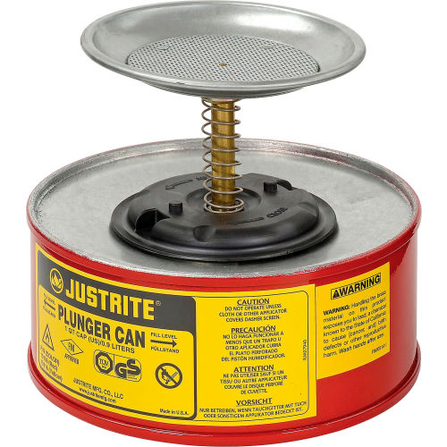 Justrite Safety Plunger Can 1 Quart Steel, 10108