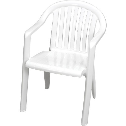 white plastic resin stacking chairs