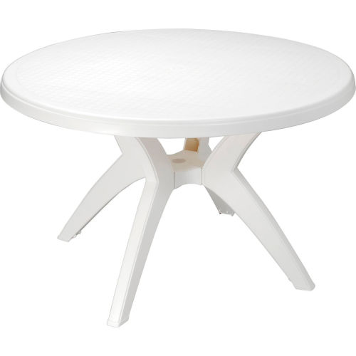 white resin table with umbrella hole