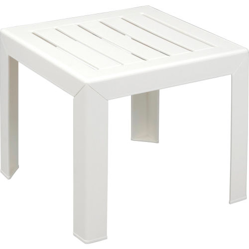 Outdoor End Table With Wood Slat Pattern - White