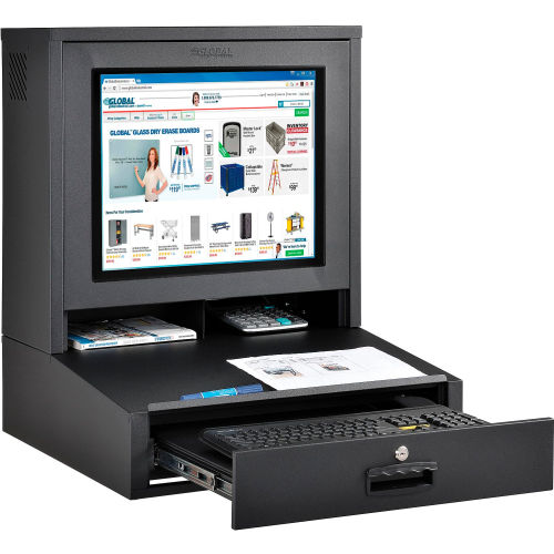 LCD Counter Top Security Computer Cabinet - Black