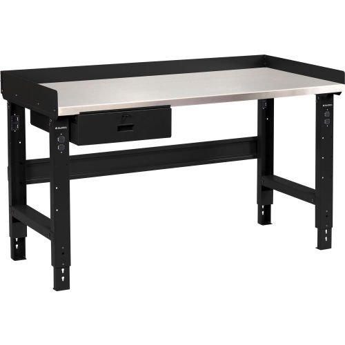 Global Industrial 60 x 30 Adj Height Workbench w/Drawer, Black- Stainless Steel Square Top