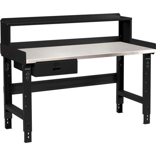 Global Industrial 60 x 30 Adj Height Workbench w/Drawer&Riser, BK- Stainless Steel Square Top