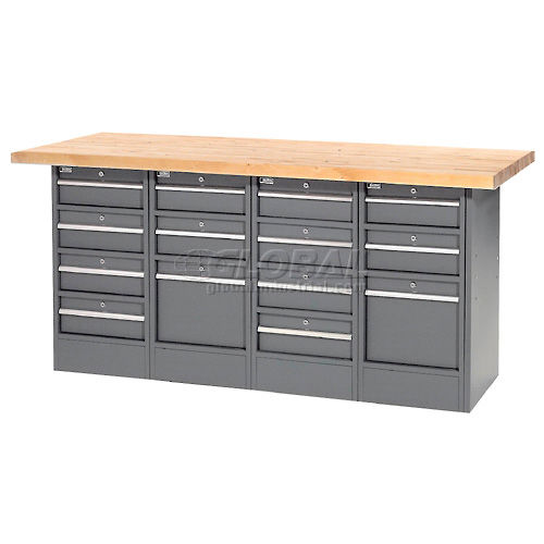 Locking Workbench - Two 3 Drawer, Two 4 Drawer Pedestals - Maple Top