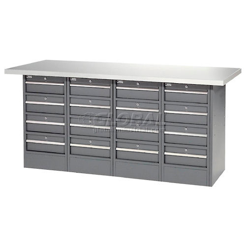 Locking Workbench - Four 4 Drawer Pedestals - Plastic Top
