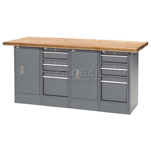 Locking Workbench - 2 Cabinet, Two 3 Drawer Pedestals - Shop Top