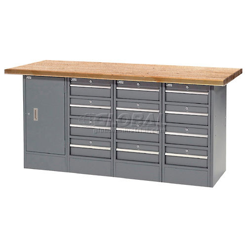 Locking Workbench - 1 Cabinet, Three 4 Drawer Pedestals - Shop Top