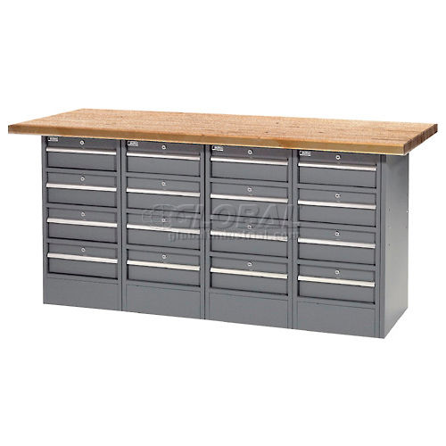 Locking Workbench - Four 4 Drawer Pedestals - Shop Top
