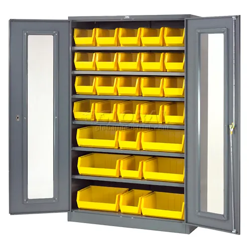 Global Industrial 662147YL Bin Cabinet with 132 Yellow Bins, 38x24x72