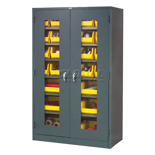  Global Industrial Locking Storage Cabinet Clear Door with (20)  Yellow Removable Bins, 48x24x78, Unassembled : Home & Kitchen