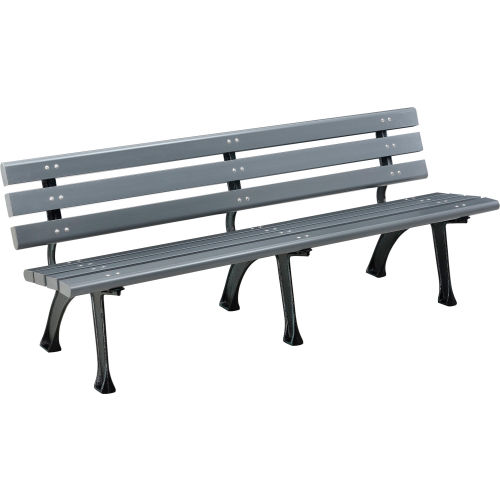 Global Industrial™ Plastic Park Bench With Backrest, 6ftL, Gray