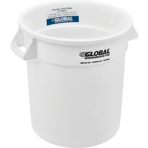Global Industrial™ Plastic Trash Container, Garbage Can - 10 Gallon White
																			