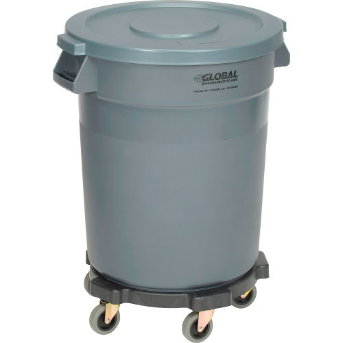 Global Industrial™ Plastic Garbage Can with Lid & Dolly - 20 Gallon Gray
																			