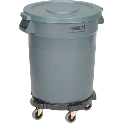 Global Industrial™ Plastic Garbage Can with Lid & Dolly - 20 Gallon Gray