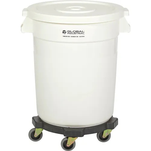 Global Industrial™ Plastic Trash Can With Lid And Dolly 20 Gallon White 