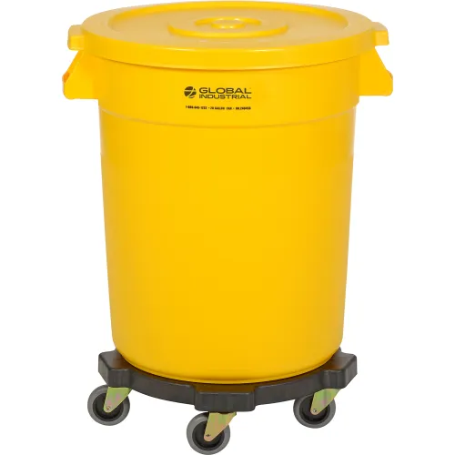 Global Industrial™ Plastic Trash Can with Lid & Dolly - 20 Gallon Yellow