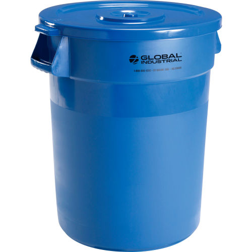 Global Industrial™ Plastic Trash Can With Lid 32 Gallon Blue 