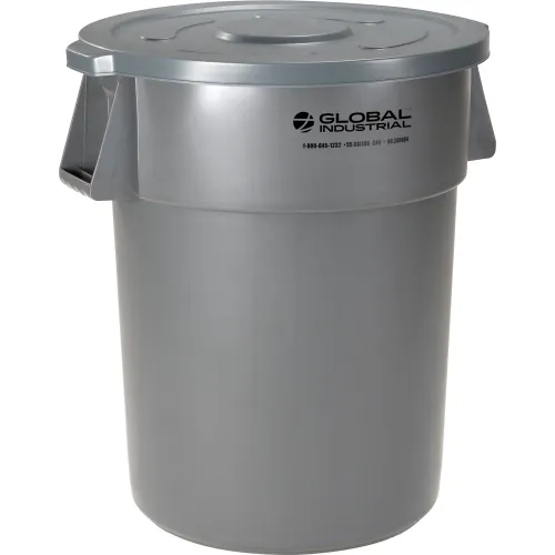 Global Industrial™ Plastic Trash Can With Lid 55 Gallon Gray 