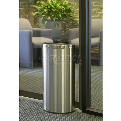 Global Industrial™ Half Round Side Open Trash Can, 9 Gallon, Matte  Stainless Steel