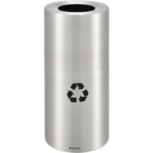 Global Industrial Aluminum Round Open Top Recycling Trash Can, 20 Gallon, Satin Clear