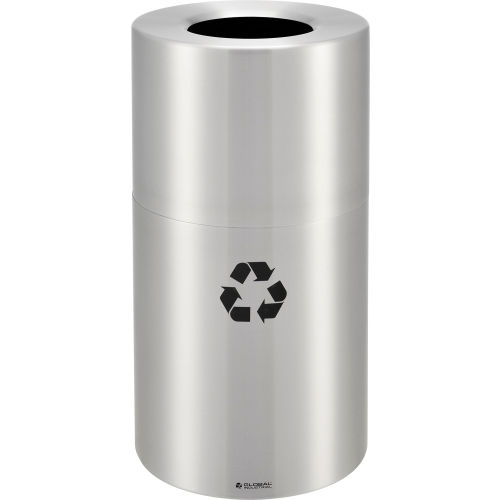 Global Industrial Aluminum Round Open Top Recycling Trash Can, 35 Gallon, Satin Clear