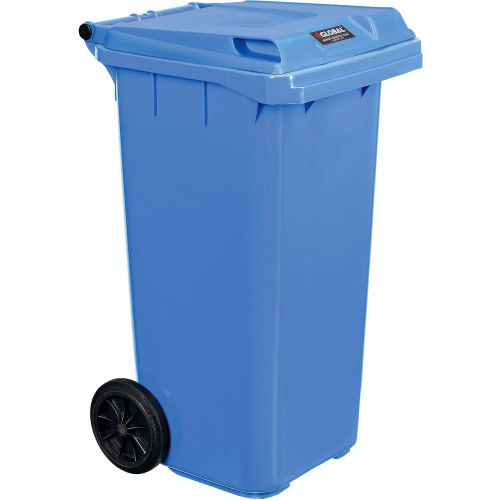 Mobile Trash Container with Lid - 32 Gallon Blue
