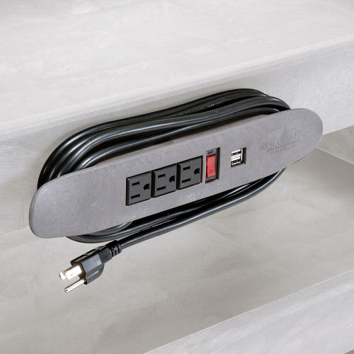 Three Outlet Power Strip with 15ft Cord for Plastic Carts