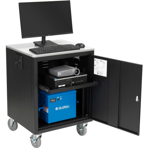 Global Industrial™ Mobile Powered Security Audio Visual Cart, 40AH Battery, Black