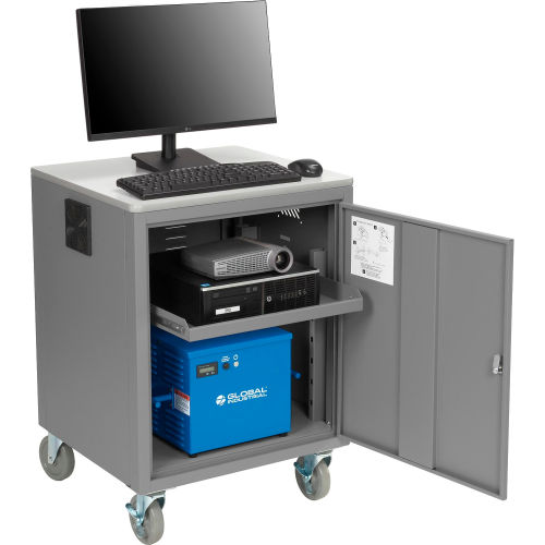 Global Industrial™ Mobile Powered Security Audio Visual Cart, 40AH Battery, Gray