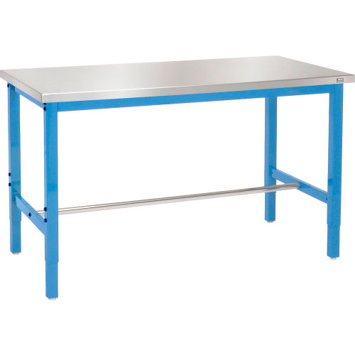 60W x 30D Adjustable Height Workbench Square Tubular Leg - Stainless Steel Square Edge - Blue