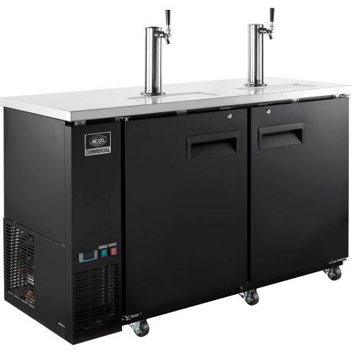 Nexel® Beer Dispenser Cooler, 2 Door, (2) Double Tap Dispensers, 60inW; w/ 5 Shelves