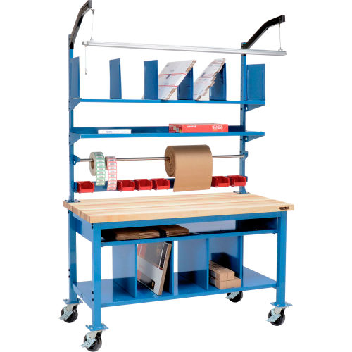 Global Industrial Complete Mobile Packing Workbench Maple Butcher Block Square Edge - 60 x 30