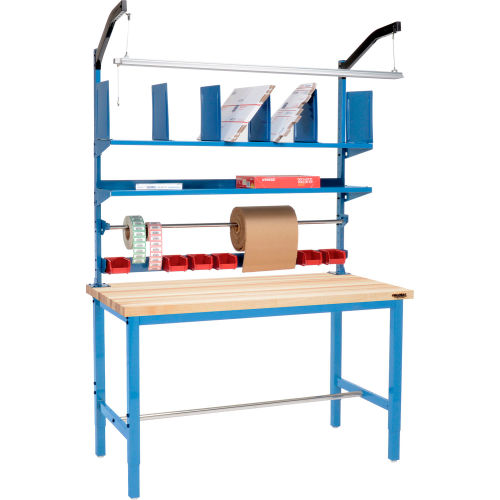 Global Industrial Packing Workbench Maple Butcher Block Square Edge - 60 x 30 with Riser Kit