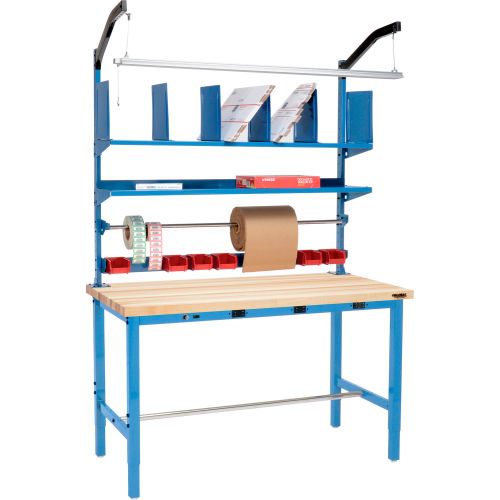 Electric Packing Workbench Maple Butcher Block Square Edge - 60 x 30 with Riser Kit