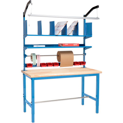 Global Industrial Packing Workbench Maple Butcher Block Safety Edge - 60 x 30 with Riser Kit