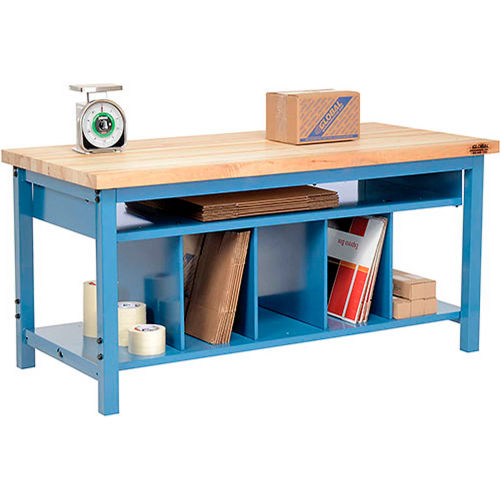 Packaging Workbench Maple Butcher Block Square Edge - 60 x 30 with Lower Shelf Kit