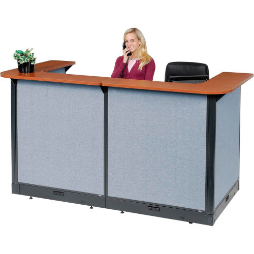 88"Wx44" D Reception Station With Electric Raceway Cherry Counter, Blue Pane