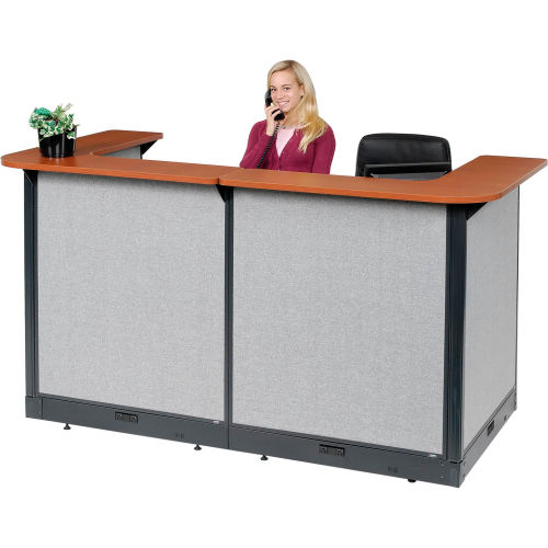88"Wx44" D Reception Station With Electric Raceway Cherry Counter, Gray Panel