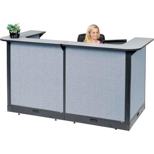 88"Wx44" D Reception Station With Electric Raceway Gray Counter, Blue Panel