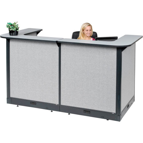 88"Wx44" D Reception Station With Electric Raceway Gray Counter, Gray Panel