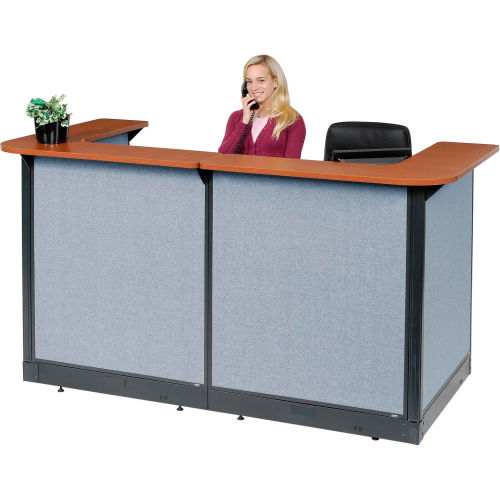 88"Wx44" D Reception Station W/ Non-Electric Raceway Cherry Counter, Blue Panel