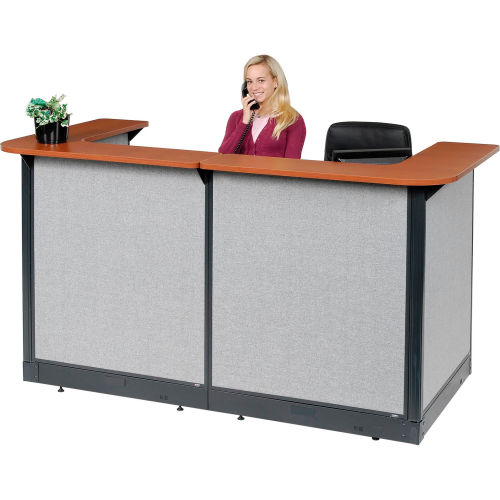 88"Wx44" D Reception Station W/ Non-Electric Raceway Cherry Counter, Gray Panel