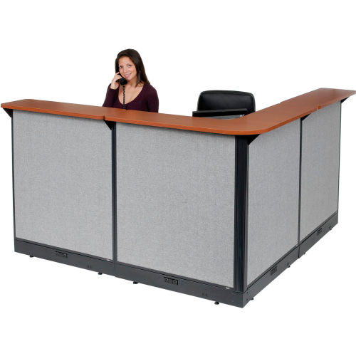80"Wx 80" D Reception Station With Electric Raceway Cherry Counter Gray Panel